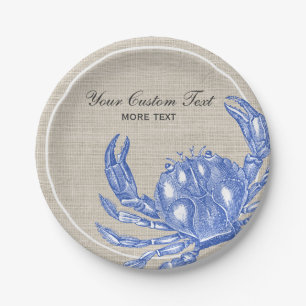 Assiettes En Carton Plage nautique vintage fraîche de coutume de crabe