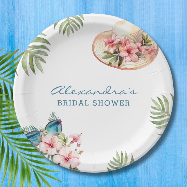 Assiettes En Carton Plage rose floral Fête des mariées tropicale Papie (Créateur téléchargé)