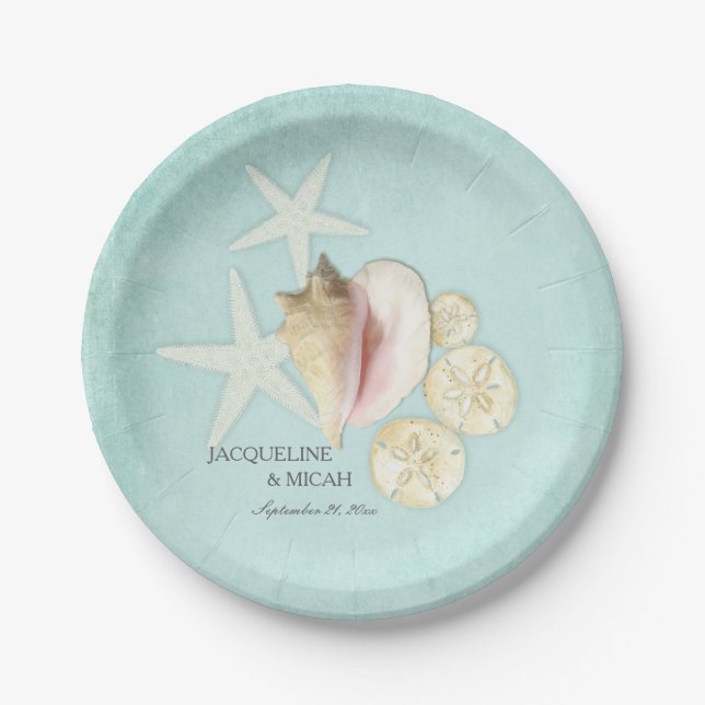 Assiettes En Carton Plage Sea Ocean Shore Starfish Coquille de mariage (Devant)