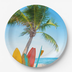 Assiettes En Carton Plage Tropical Surfboard