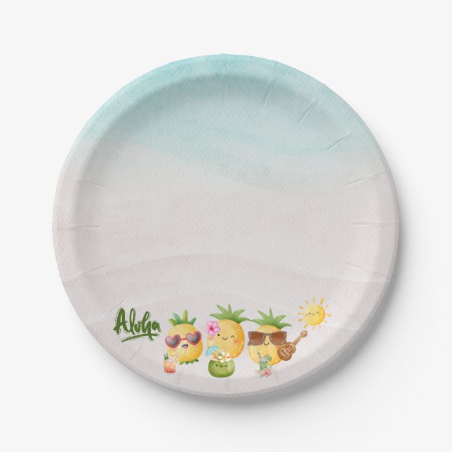 Assiettes En Carton Plage tropicale Luau Pineapple Anniversaire (Devant)