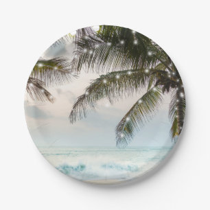 Assiettes En Carton Plage Tropicale Océan Palmiers & Lumières Mariage