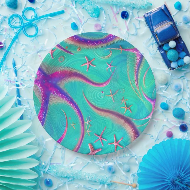 Assiettes En Carton Plage turquoise et violette de Starfish (Fête)