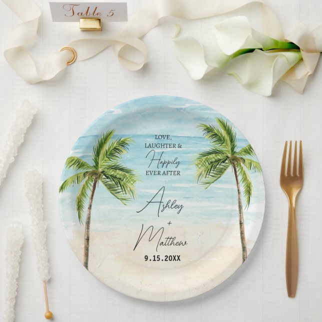 Assiettes En Carton Plages Palm Tree Mariage Plates de Fête des mariée (Mariage)