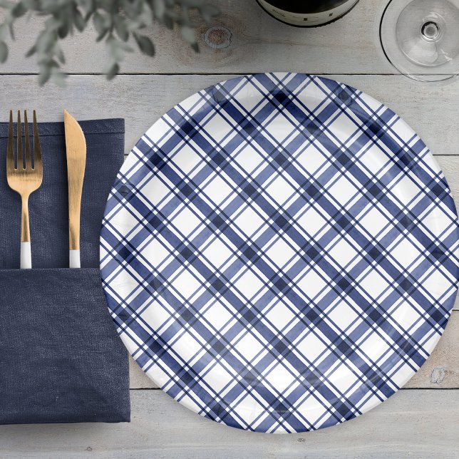 Assiettes En Carton Plaid bleu (Blue Plaid Paper Plates
)