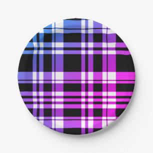 Assiettes En Carton Plaid bleu violet rose et blanc