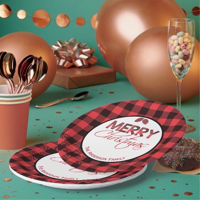 Assiettes En Carton Plaid Buffalo | Joyeux Noël (Multi)
