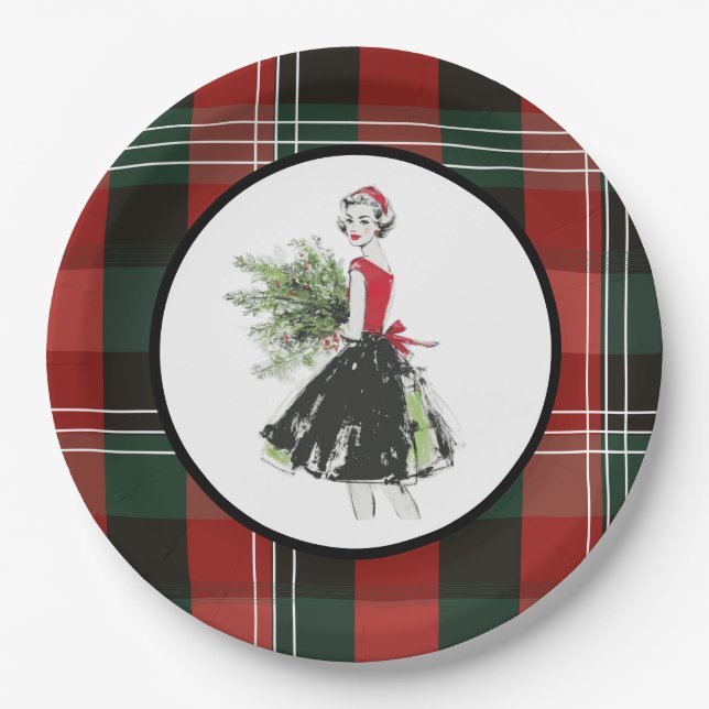 Assiettes En Carton Plaid Christmas Plate in Retro (Devant)