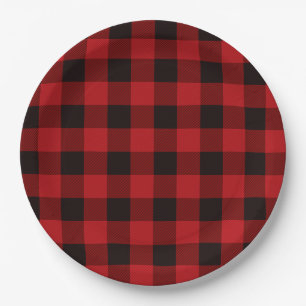 Assiettes En Carton Plaid classique de buffle noir rouge