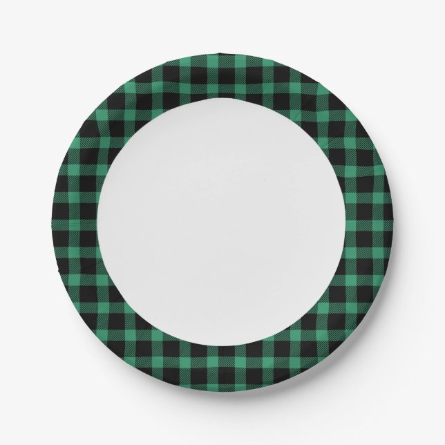 Assiettes En Carton Plaid de Buffalo Vert Russe (Devant)