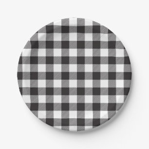 Assiettes En Carton Plaid de buffle noir et blanc