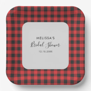Assiettes En Carton Plaid de Mariage Noir Rouge Plaid Rustique