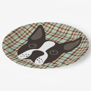 Assiettes En Carton Plaid de tartan de chiot de Boston Terrier
