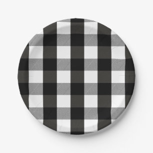 Assiettes En Carton Plaid noir et blanc de bûcheron