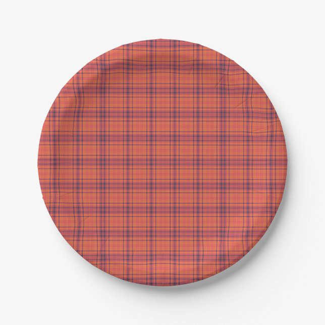 Assiettes En Carton Plaid orange (Devant)