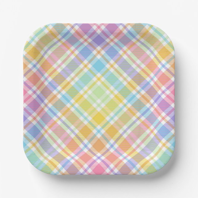 Assiettes En Carton Plaid Pastel  (Recto)