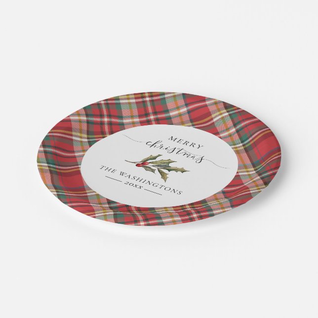 Assiettes En Carton Plaid Red Check Rustique Joyeux Noël Ferme (Angle)