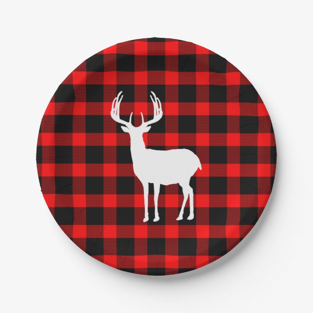 Assiettes En Carton Plaid Rustique Deer Buck Buffalo (Devant)