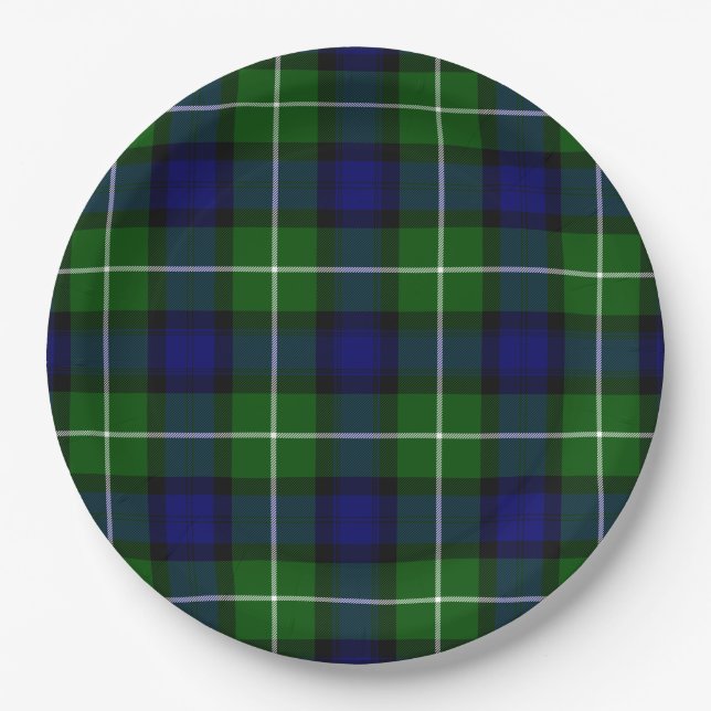 Assiettes En Carton Plaid vert bleu Lamont tartan (Devant)