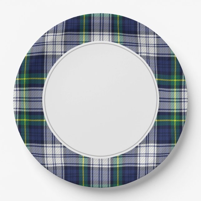 Assiettes En Carton Plaid vert et bleu (Devant)