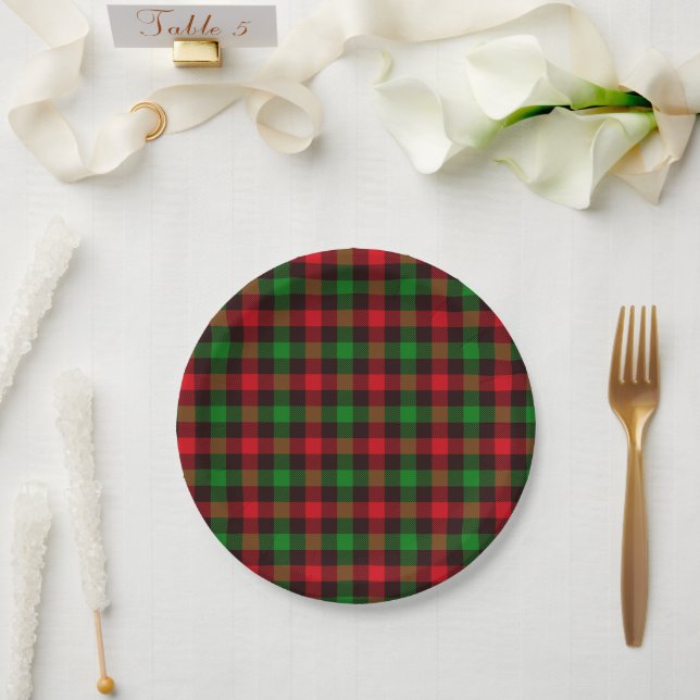 Assiettes En Carton Plaid vert et rouge (Mariage)