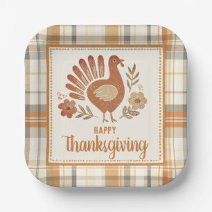 Assiettes En Carton Plaid vintage de Thanksgiving de dinde