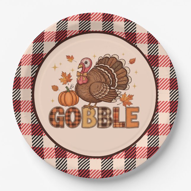 Assiettes En Carton Plaid & Whimsy – Festive Thanksgiving Turkey (Devant)