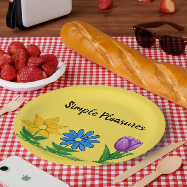 Assiettes En Carton Plaisirs simples Fleurs de Jardin Jaune (Pique-nique)