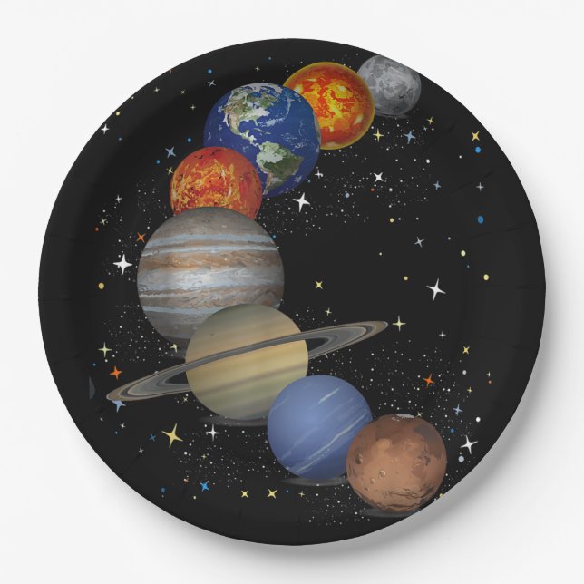 Assiettes En Carton Planètes de galaxie univers Astronomie solaire Esp (Devant)