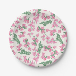 Assiettes En Carton Plantes pastel peintes rose et vert du littoral