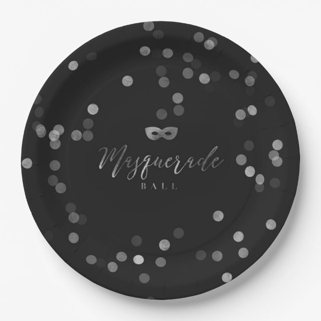 Assiettes En Carton Plaque à papier 9" de mascarade de partie élégante (Devant)