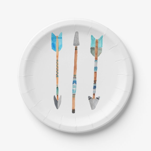 Assiettes En Carton Plaque à papier d'anniversaire tribal bleu de (Devant)