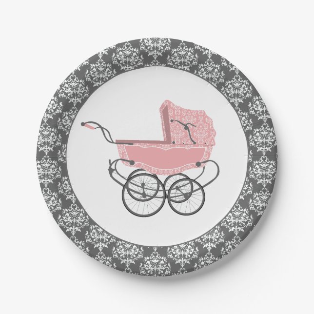 Assiettes En Carton Plaque à papier de bébé de baby shower rose (Devant)