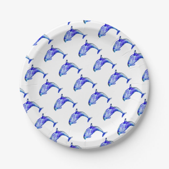 Assiettes En Carton Plaque à papier de dauphin bleu (Devant)