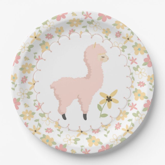 Assiettes En Carton Plaque à papier de petit lama rose (Devant)