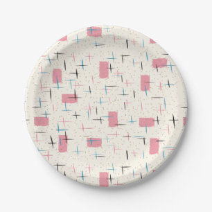 Assiettes En Carton Plaque à papier de rétro motif rose atomique