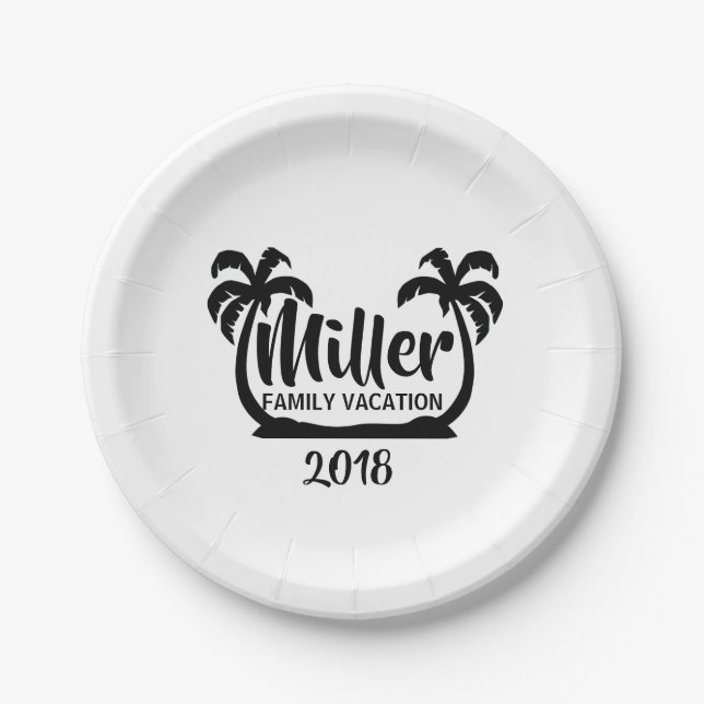 Assiettes En Carton Plaque à papier de vacances de famille de palmiers (Devant)