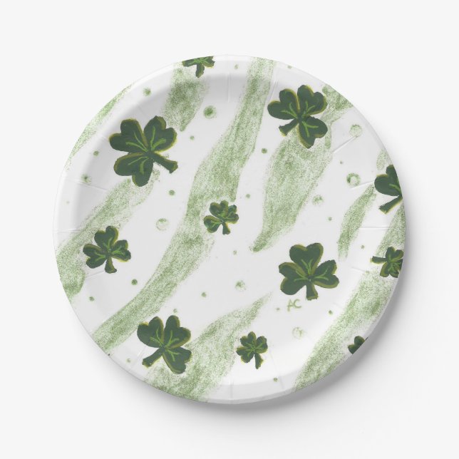 Assiettes En Carton Plaque à papier irlandaise de motif vert et blanc (Devant)