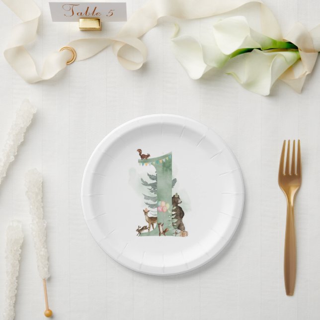 Assiettes En Carton Plaque à papier Woodland 1er anniversaire (Mariage)