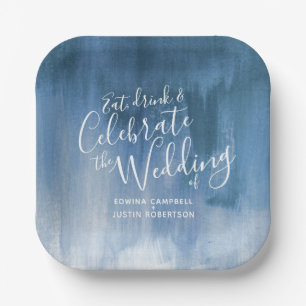 Assiettes En Carton Plaque abstraite en papier gris bleu mariage