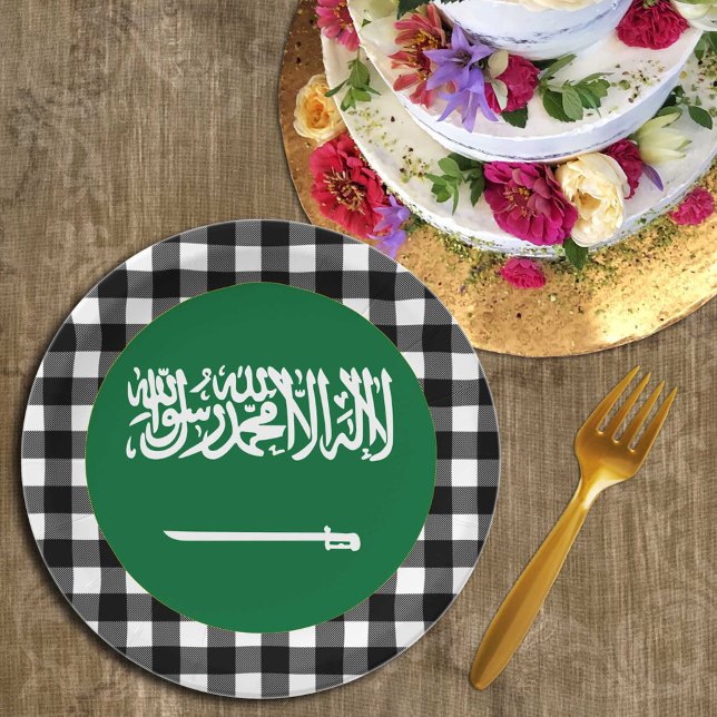 Assiettes En Carton Plaque Arabie Saoudite, plaid de buffle & drapeau  (Créateur téléchargé)