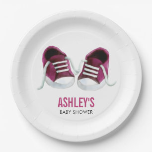 Assiettes En Carton Plaque Baby shower Basket rose, Douche fille