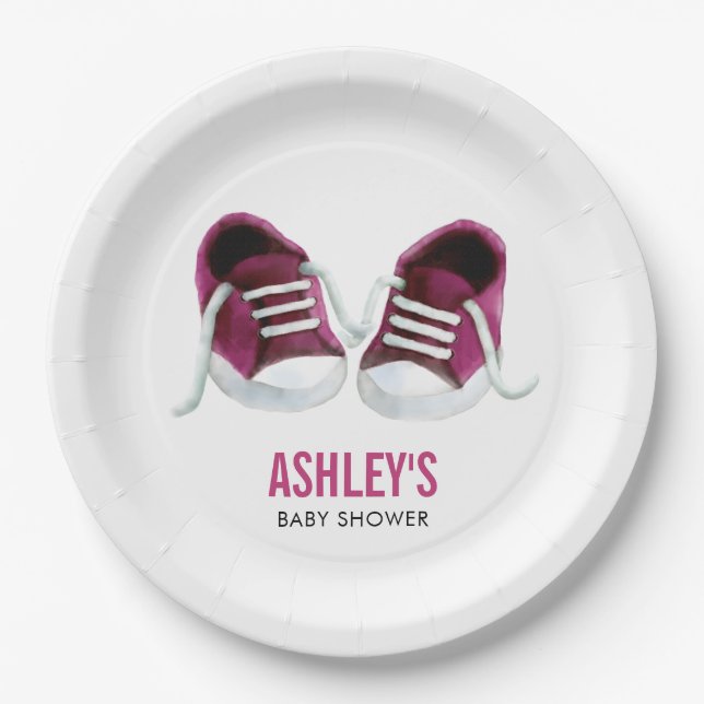 Assiettes En Carton Plaque Baby shower Basket rose, Douche fille (Devant)