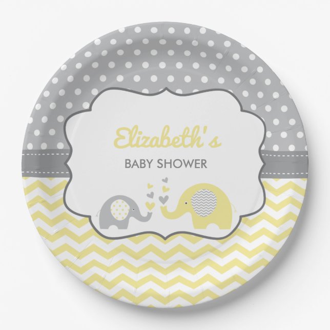 Assiettes En Carton Plaque Baby shower éléphant, COULEUR ÉDITABLE (Devant)