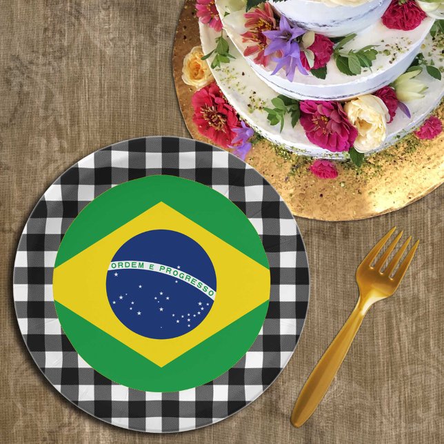 Assiettes En Carton Plaque Brésil, plaid de buffle & drapeau brésilien (Créateur téléchargé)