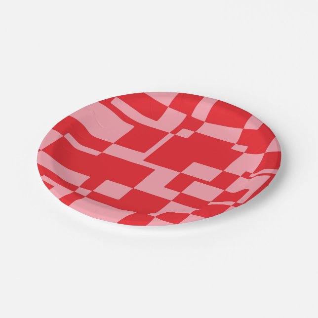 Assiettes En Carton Plaque carré rétro rose rouge (Angle)