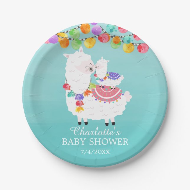 Assiettes En Carton Plaque couleur Llama Mama Baby shower 7" (Devant)