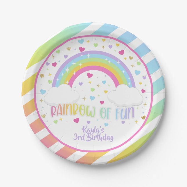 Assiettes En Carton Plaque d'anniversaire Arc-en-ciel - Pastel - Perso (Devant)