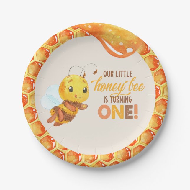 Assiettes En Carton Plaque d'anniversaire d'abeilles (Devant)