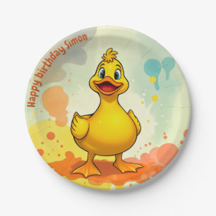 Assiettes En Carton Plaque d'anniversaire de canard doux - Nom personn
